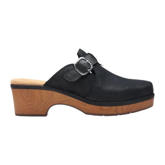 Clarks Women's Paizlee Nora Suede Slip On Buckled Platform Clogs Black Size 8 - Picture 2 of 5